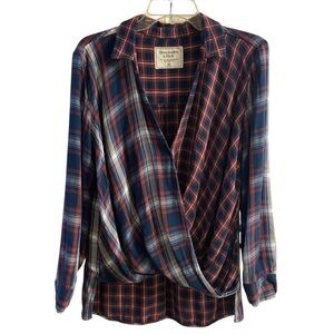 Abercrombie & Fitch double layered flannel plaid surplus blouse Medium